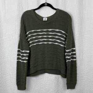 CAbi Forest Green Striped Crew Neck Sweater sz Medium